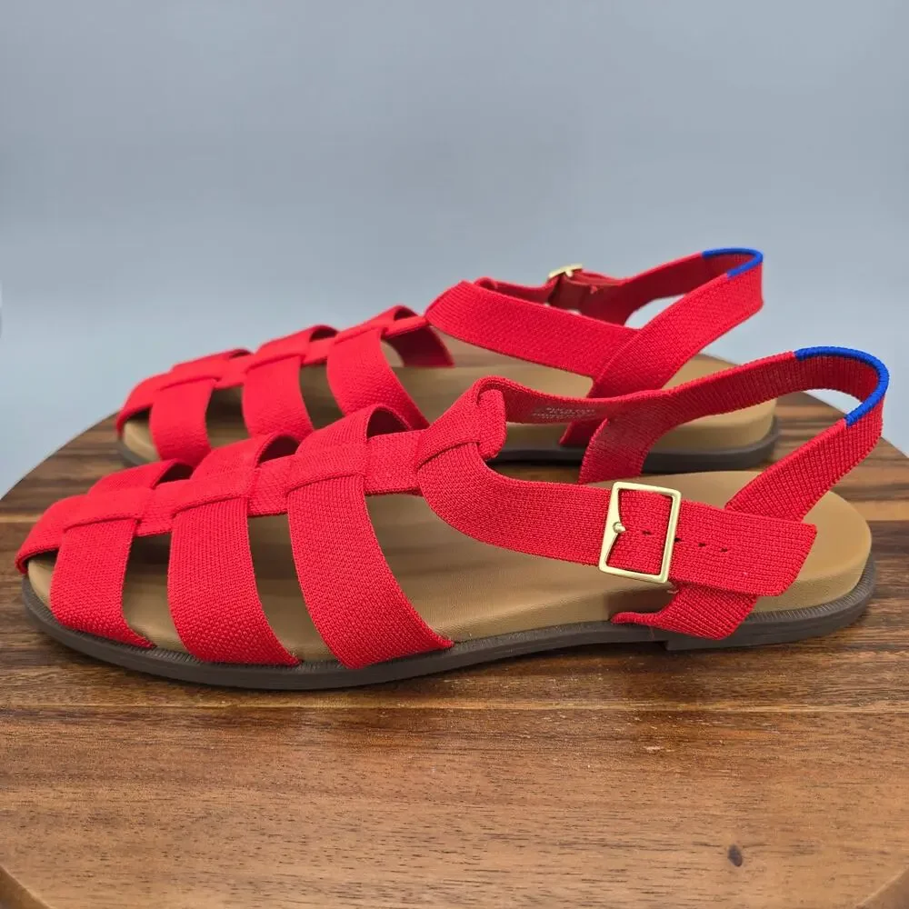 Rothy's The Fisherman Sandals Womens 12 Scarlet Red Knit Strappy Buckle Flat